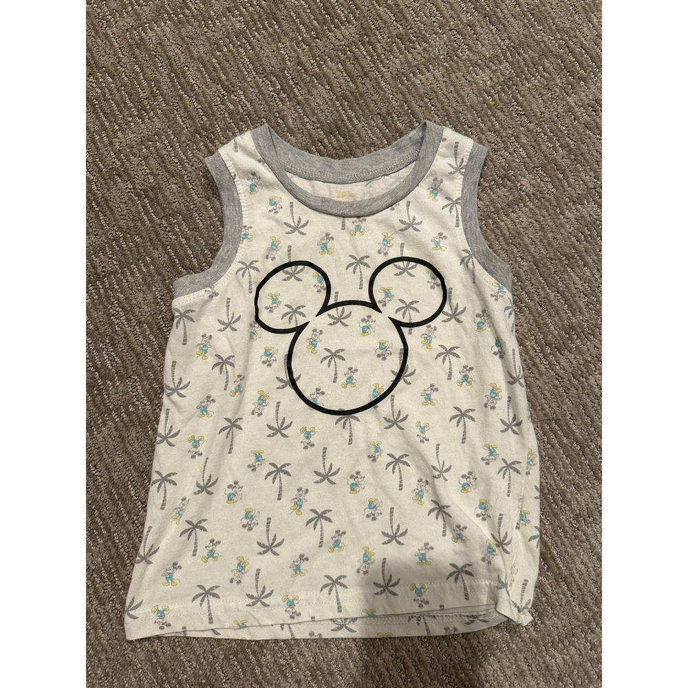 Disney Mickey Mouse Palm Tree Sleeveless Tank Top Gray White 4T